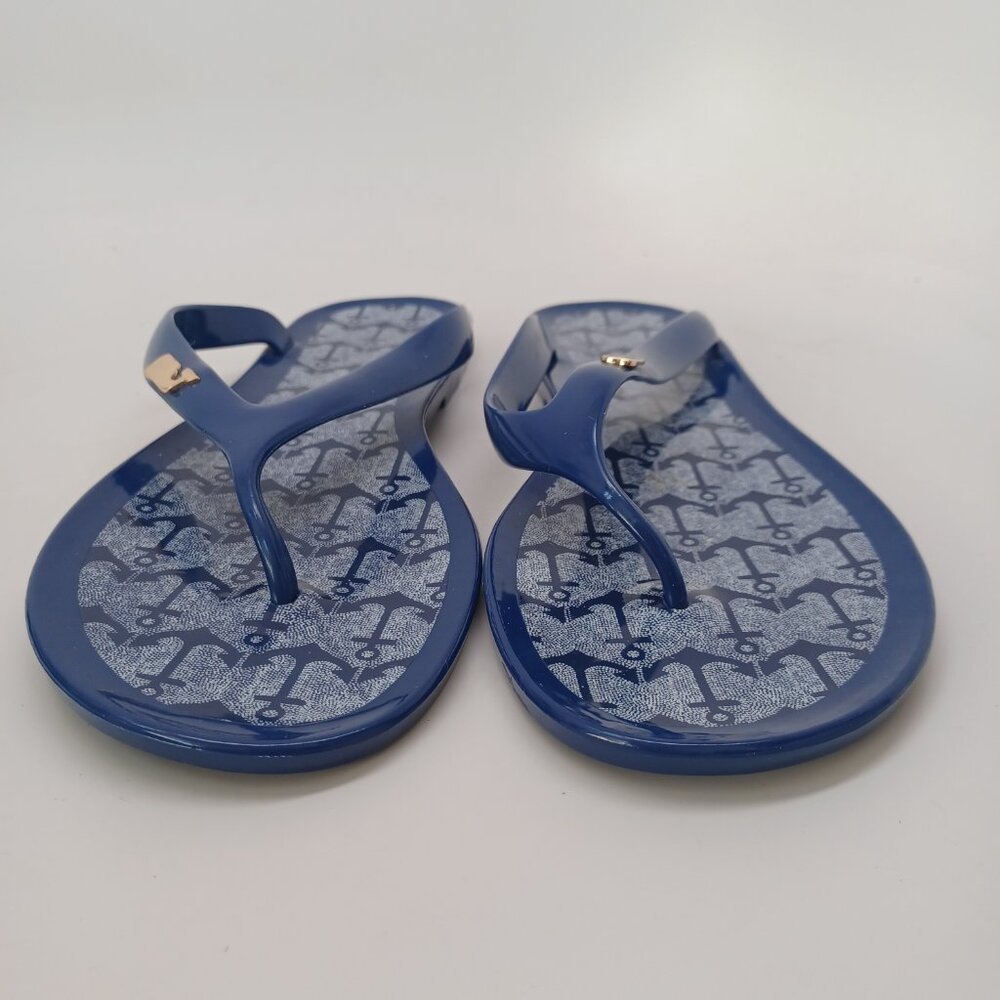 Vineyard Vines Sandals Womens 9 Blue Rubber Flip Flop Thongs‎ Anchor Print Jelly - Picture 4 of 10